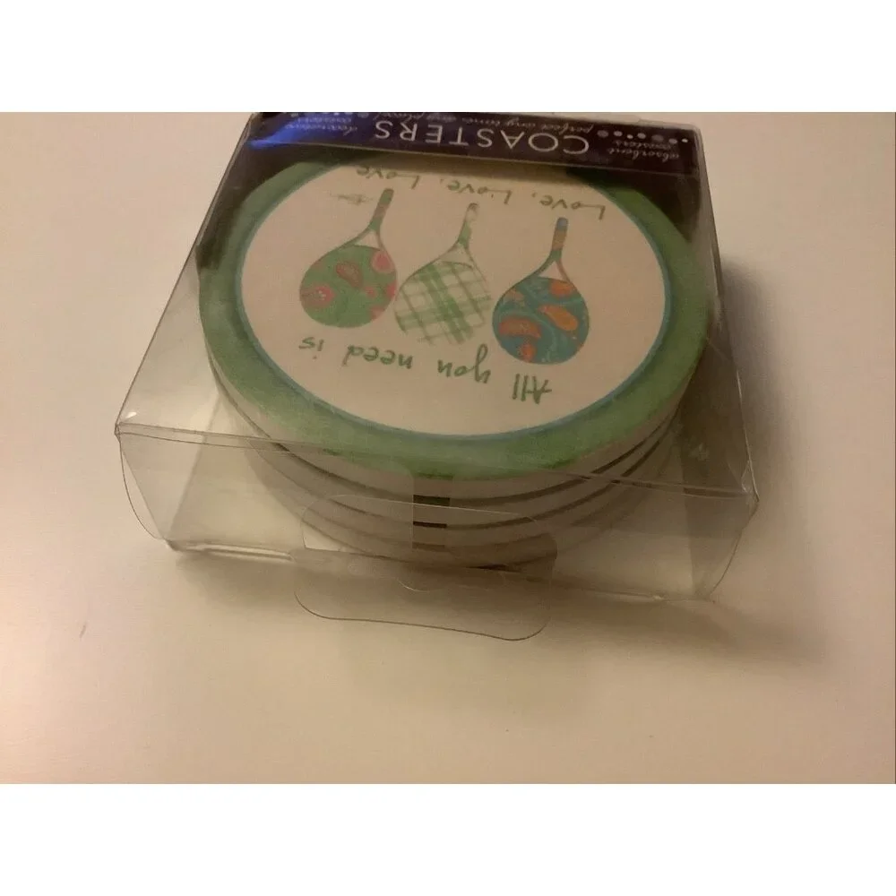 Thirstystone Coasters Set Of 4 Tennis Rackets All You Need Is Love New Old Stock